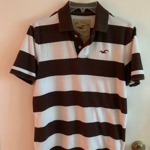 Hollister Brown Striped Polo Shirt - Men, Size Large